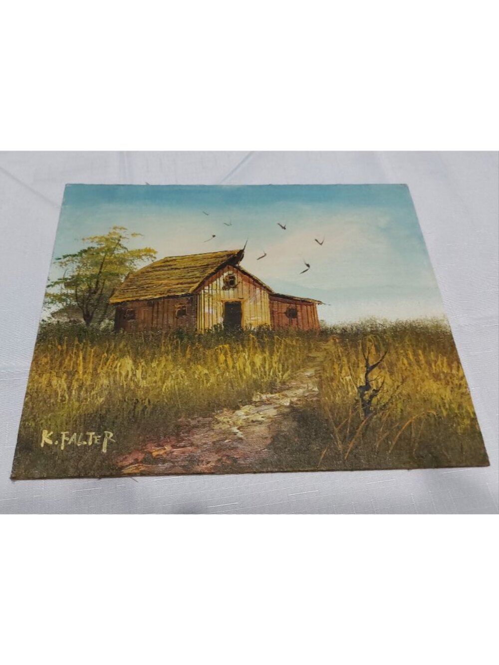 K Falter Indiana Barn Country Farm Landscape Oil Painting 1970 Signed Unframed